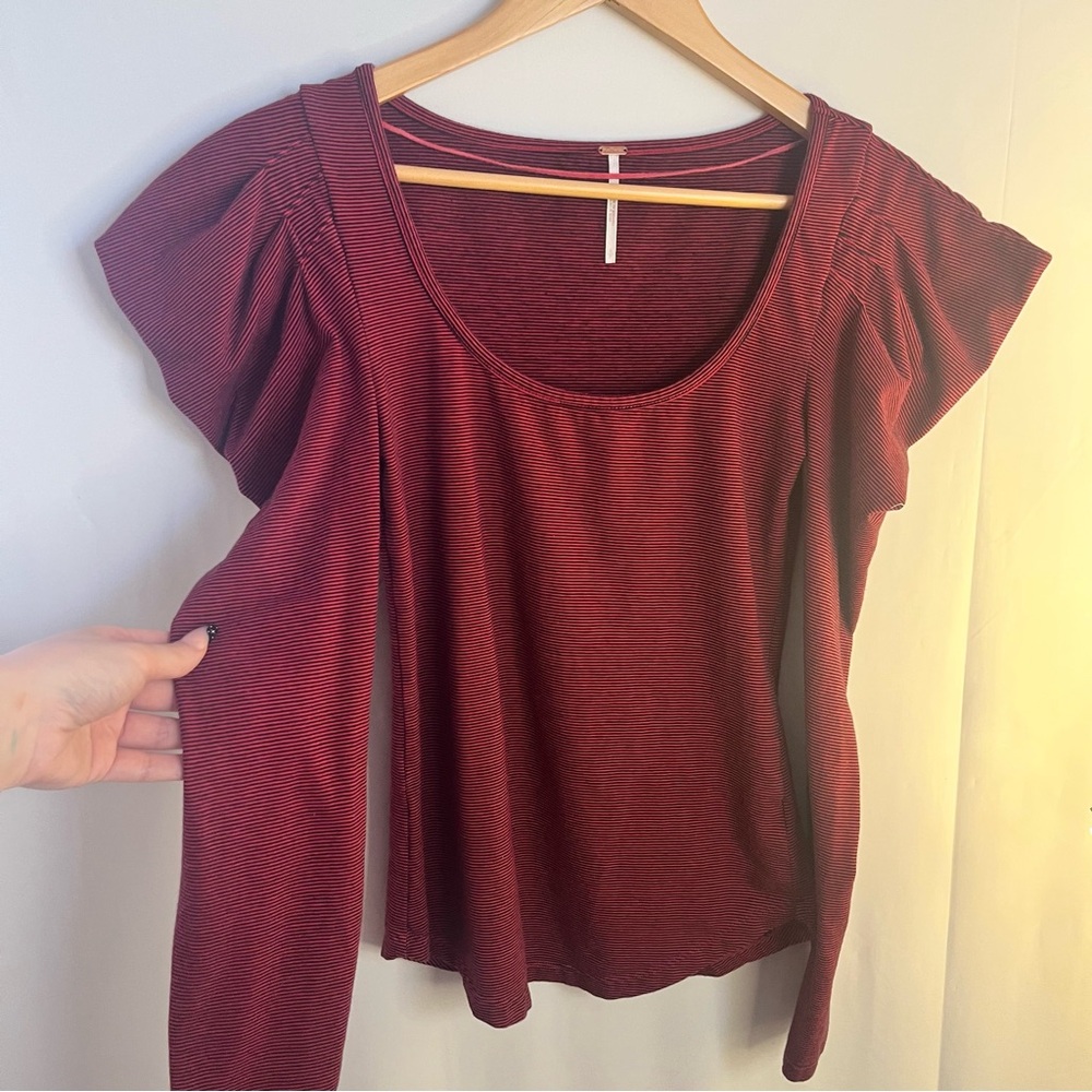 Free People Deep Red Long Sleeve Top